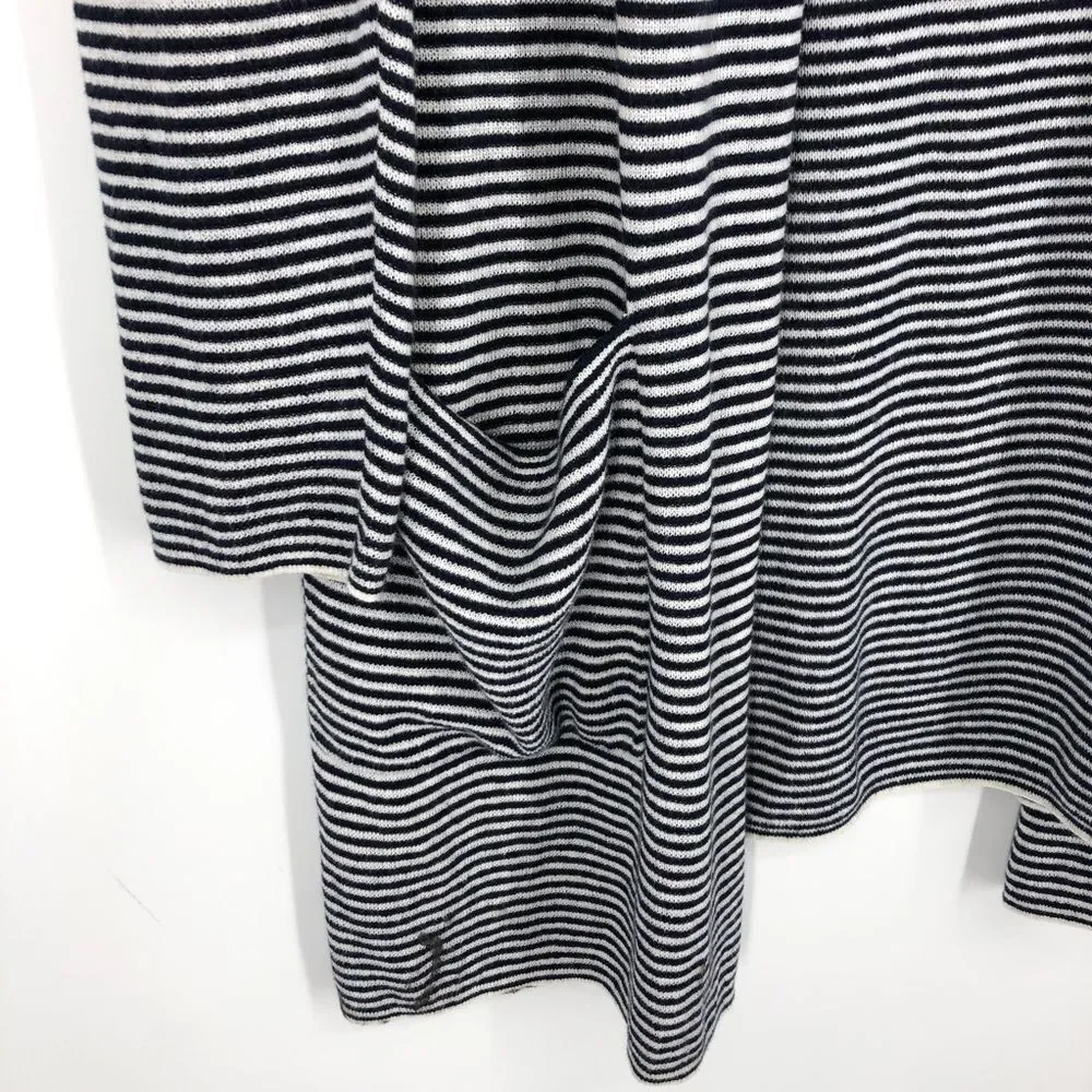 Loft Cardigan‎ Womens Medium Navy Striped Longline Open Front Pockets